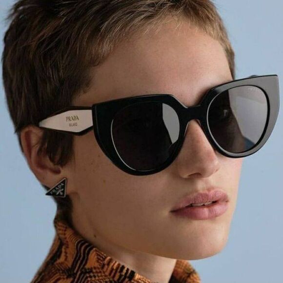 NEW Prada PR14WS 09Q-5S0 Black Talc Gray Cat Eye Oversized Women Sunglasses - Picture 1 of 13
